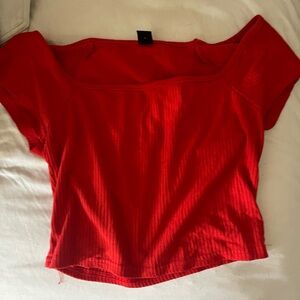 Red square neck crop top